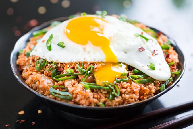 Minute Bacon Kimchi Cauliflower Fried Rice: Keto & Paleo